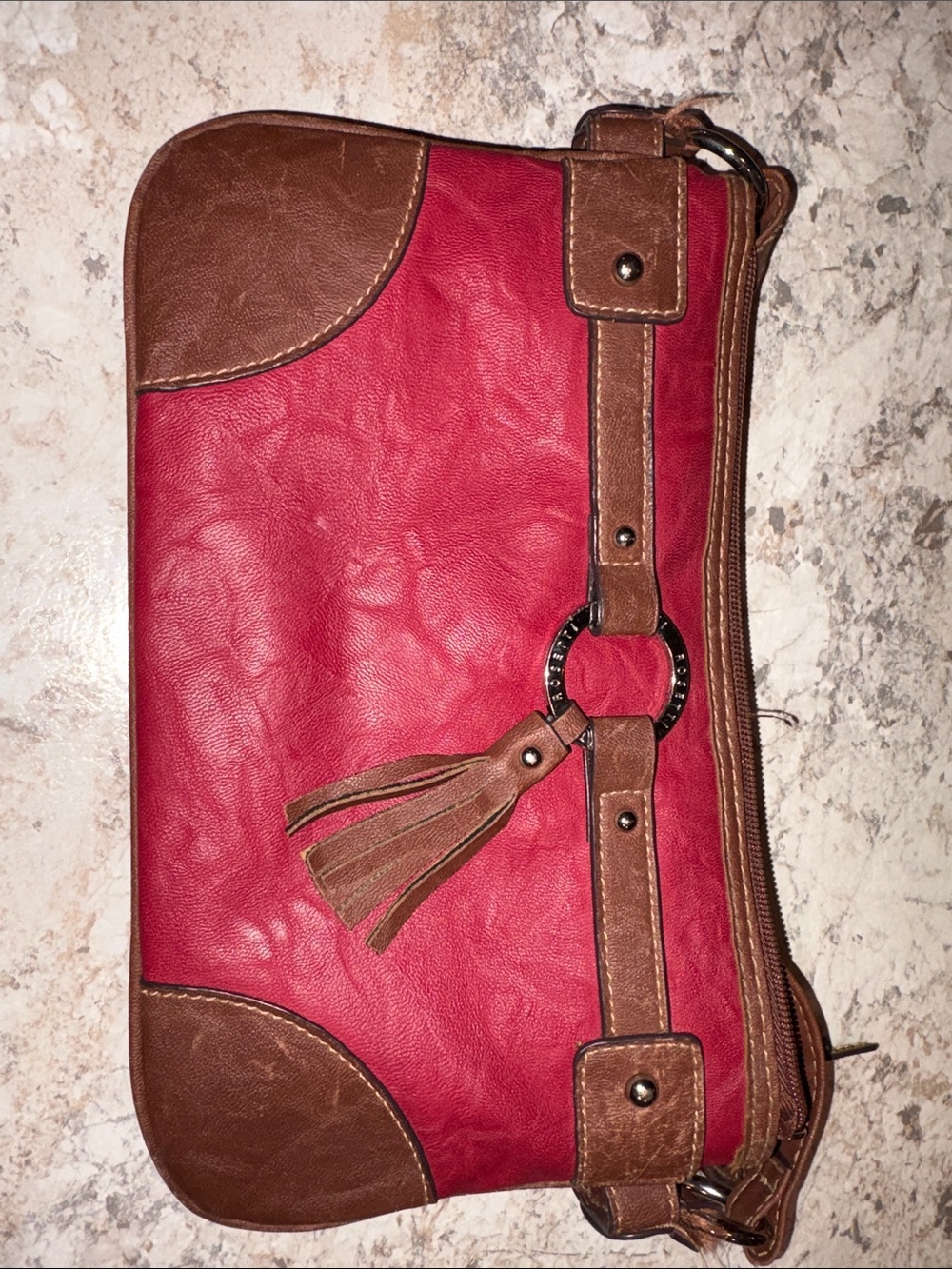 Rosetti Red and Brown Tassel Wristlet Clutch